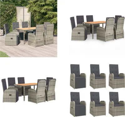 Produktbild von vidaXL 7 tlg. Garten Essgruppe mit Kissen Grau Poly Rattan - Garten Essgruppe - Garten Essgruppen - Essgruppe - Essgruppe Terrasse