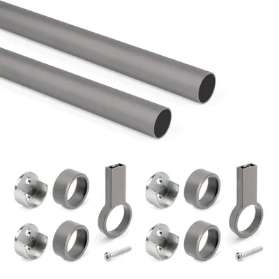 Immagine prodotto di Set di 2 guide rotonde per armadi D.28 mm lunghezza 1,15 m con supporti -  Alluminio e zama -  Titanio