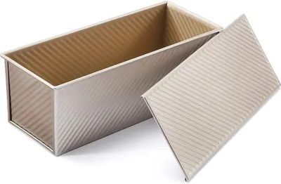 Produktbild von Brotbackformen Toast – Laib Pfanne mit Deckel, Aluminium Stahl, Antihaft, 32x12x11 cm, Champagner Gold