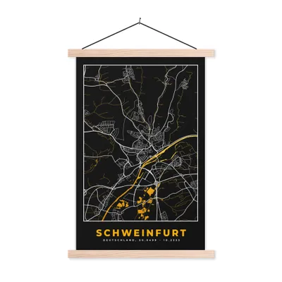 Produktbild von MuchoWow® Textilposter Deutschland - Schwarz und Gold - Schweinfurt - Stadtplan - Karte 120x180 cm mit holzfarbenen Rahmen - Textil-Plakat