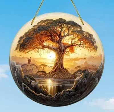 Produktbild von GKA Sonnenfänger Baum des Lebens bunt 15 cm Buntglas Lichtfänger Fensterbild Fenster Fensterschmuck Fensterdeko Lebensbaum Sonne