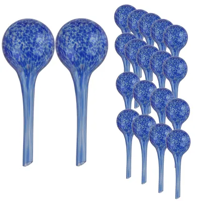 Obrázok produktu pre Dávkovač vody sada 20 kusov zo skla pre črepníkové rastliny, guľa, okrúhly Ø 6 cm farba modrá 100 ml moderné, domáce podmienky, pre črepníky, pre kvety, regulácia vody - zabezpečuje optimálne dávkovanie