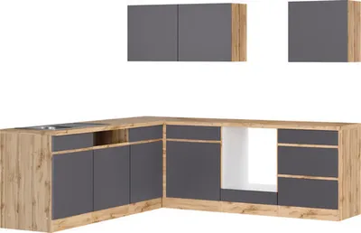 Produktbild von Held Möbel Winkelküche ohne Geräte PISA 240 cm grau matt zerlegt Variante reversibel 1112.6311