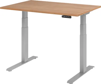 Produktbild von bümö Schreibtisch elektrisch XDKB - Gestell: Silber, Größe:  120 x 80 cm, Nachbildung: Nussbaum