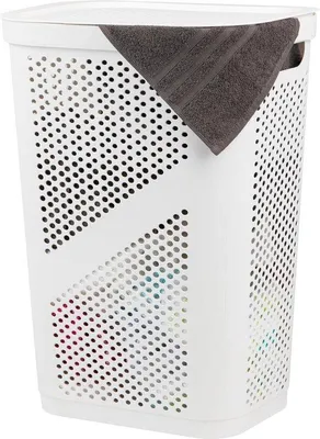 Produktbild von Wäschekorb 60 Liter - Weiß mit Deckel