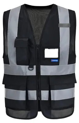 Immagine prodotto di Gilet di sicurezza, gilet ad alta visibilità con strisce riflettenti, chiusura a zip, tasche, gilet da lavoro, taglia 3XL, colore nero