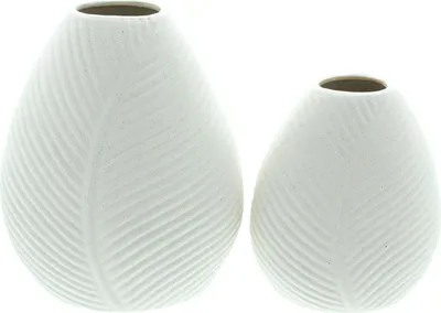 Produktbild von 2x Blumenvase Blattstruktur Porzellan beige – Vasenset