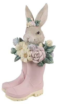 Productafbeelding van Clayre & Eef Decoratieve figuur, konijn, 13x13x23 cm, beige, roze, kunststof