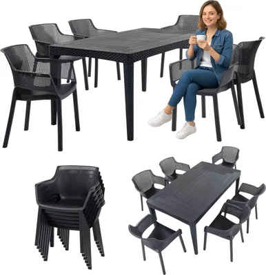 Zdjęcie produktu dla Keter - Zestaw Mebli Ogrodowych ELISA/GIRONA 6+1 Grafit - Stół 160 cm i 6 Krzeseł
