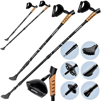 Produktbild von SPORTANA® Wanderstöcke Teleskop Aufsätze Gummipuffer Nordic Walking Stöcke Verstellbar 68-135cm Dämpfung Leicht Alu Kork Herren Damen Trekkingstöcke