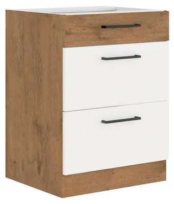 Produktbild von Vigo Unterschrank 60 Eiche Lancelot Weiß Hochglanz Vollauszug Soft-Close Küche