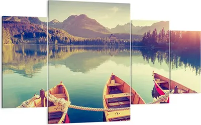 Produktbild von Bild auf Leinwand - Leinwandbild - Berge See Boot - 160x90cm - Wand Bild - Wanddeko - Wandbilder - Leinwanddruck - Bilder - Kunstdruck - Wanddekoration - Leinwand bilder - Wandkunst - DL160x90-3652