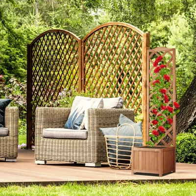 Image de bac à plantes 2 en 1 en bois avec grille