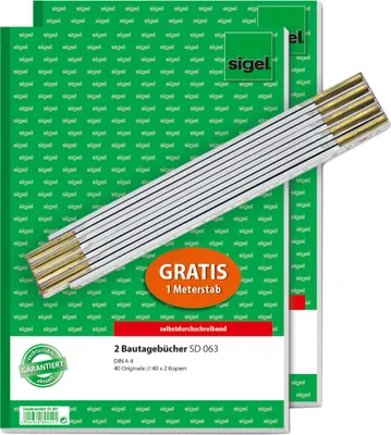 Produktbild von sigel Formularbuch "Bautagebuch" A4 + GRATIS Zollstock 3 x 40 Blatt