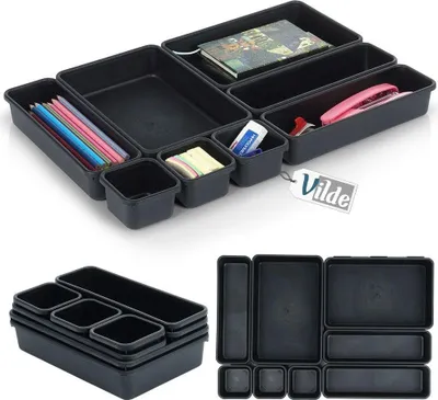 Produktbild von Vilde Schubladeneinsatz Schubladenorganizer Schubkastenorganizer schwarz modular 8 Stk.