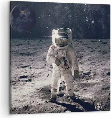 Produktbild von Bild auf Leinwand - Leinwandbild - Einteilig - Mond Erde Astronaut - 50x50cm - Wand Bild - Wanddeko - Wandbilder - Leinwanddruck - Bilder - Wanddekoration - Leinwand bilder - Wandbild - AC50x50-4882