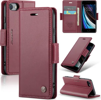 Immagine prodotto di custodia iPhone SE 2020, custodia portafoglio in pelle porta carte di credito con funzione di supporto per iPhone 8 / 7 / 6s / 6 / iPhone SE 2020/2022 rosso