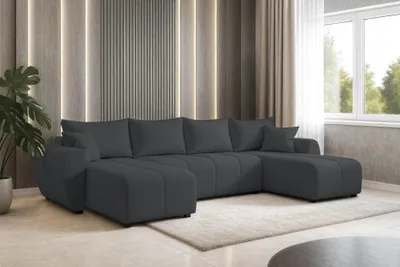 Image de AX LIVING Malatya U Canapé avec fonction sommeil Canapé d'angle gris foncé 311 cm