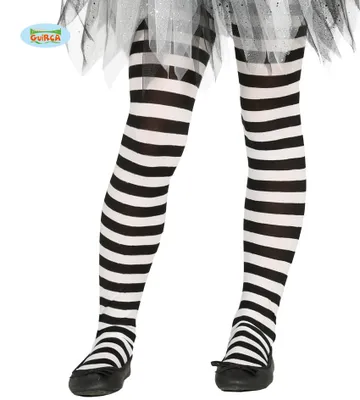 Produktbild von Schwarz-weiß gestreifte Halloween-Strumpfhose für Kinder