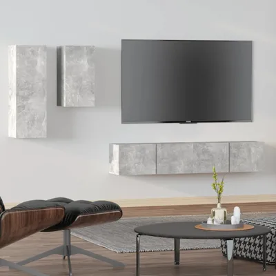Produktbild von The Living Store 4-tlg. TV-Schrank-Set Betongrau Holzwerkstoff