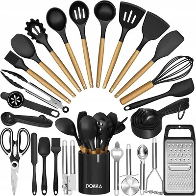 Image de Set d'accessoires en silicone pour la cuisine 34 pièces noir XXL