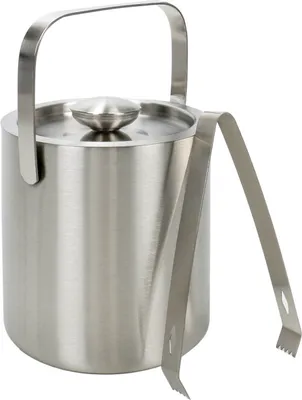 Produktbild von Doppelwandiger Edelstahl Eiskübel mit Deckel und Zange, Eiswürfelbehälter hält lange kalt,  Volumen ca. 1200 ml