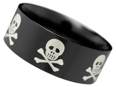 Produktbild von Totenkopf Ring schwarz: Edelstahl Bandring 70 (22.3 mm Ø)