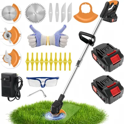 Produktbild von Kabellos Akku-Rasentrimmer, mit 2 Batterien und Ladegerät, 3 Arten Klingen, Leicht Elektrischer Unkrautvernichter, Teleskop-Stiel, für Hof, Garten