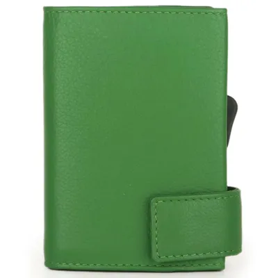 Produktbild von SecWal Kartenetui mit Münzfach Druckknopf Geldbörse Leder grün, Grün, Aluminium, Leder, Einfarbig, Tasche, Knopf, 80 g
