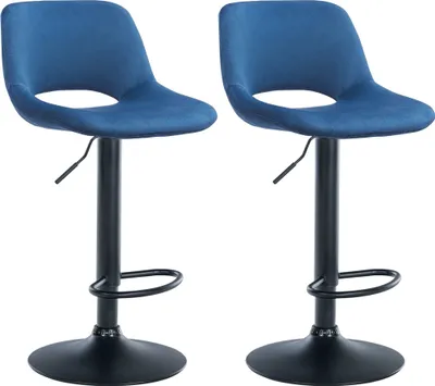 Produktbild von CLP 2er Set Barhocker Camden Samt drehbar und höhenverstellbar blau Material Gestell Metall matt schwarz