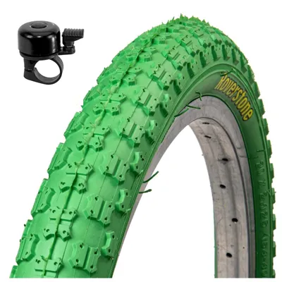 Zdjęcie produktu dla 1 opona rowerowa Roverstone, rozmiar 20 x 2,125 (54-406), kolor zielony, wraz z dzwonkiem rowerowym