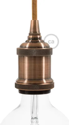 Immagine prodotto di Creative-Cables Kit Portalampada E27 in alluminio vintage (Rame, Ø 50 mm × H 72 mm) – Corpo in alluminio – Serracavo  incluso