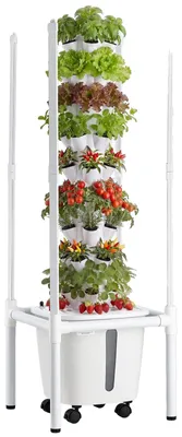 Produktbild von VEVOR Hydroponischer Turm, 30 Pods 6 Ebenen Hydroponik Anbausystem-Kit mit App-Steuerung, Vertikaler Garten für zu Hause mit 20L Wassertank & Pumpe, Anzuchtset für Kräuter, Früchte, Gemüse im Innenbereich