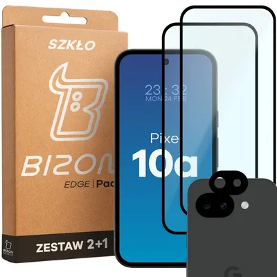 Produktbild von 2x Gehärtetes Glas + Kameraschutz für Google Pixel 10a, Bizon Glass Edge Pack, Schwarz