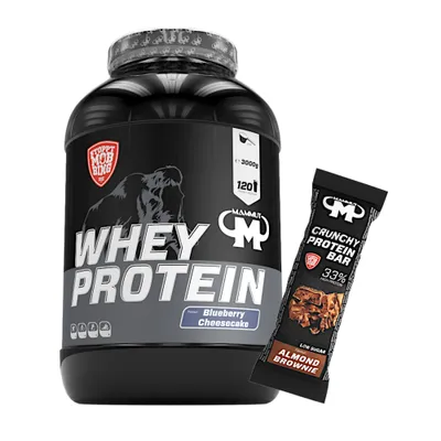 Produktbild von Whey Protein 3000 g Dose - 120 Portionen Eiweiß + GRATIS Protein Bar (Almond Brownie), Geschmack: Blueberry Cheesecake