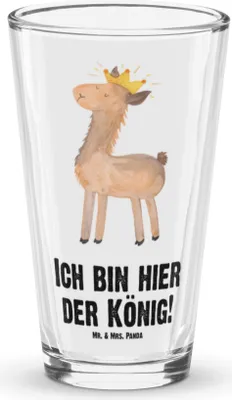 Produktbild von Mr. & Mrs. Panda Glas Lama König - Transparent - Geschenk, Abitur, Lamas, Cocktailglas, Longdrinkglas, Tumbler, Freundin, Wasserglas, Pint, Mama