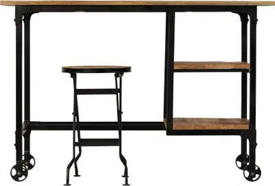 Produktbild von vidaXL Schreibtisch mit Klapphocker Mangoholz Massiv 115x50x76 cm