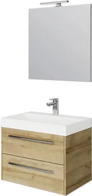 Produktbild von Pelipal Badmöbel-Set Milano BxHxT 70 x 200 x 45 cm Frontfarbe eiche riviera mit Mineralguss-Waschtisch weiß SET-138-011