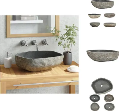 Immagine prodotto di vidaXL Lavabo in pietra di fiume ovale 45-53 cm - Lavabo da bagno