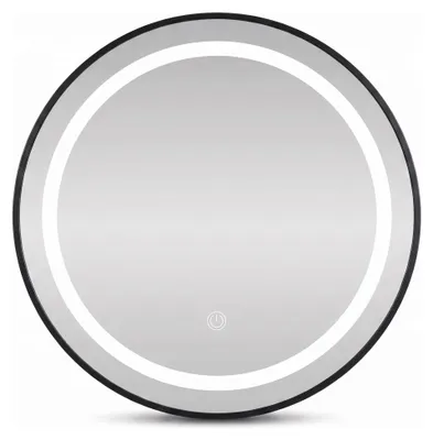 Image de SensaHome Miroir de salle de bain rond à LED - Miroir mural à intensité variable avec éclairage - cadre métallique - 2700K/4500K/6400K - 60 cm - noir