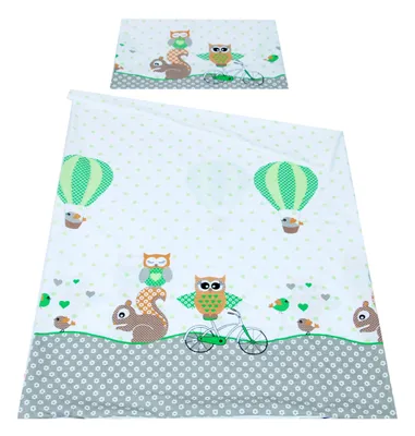 Produktbild von BABYLUX Kinderbettwäsche 2 Tlg. 90 x 120 cm aus Baumwolle Bettwäsche Bettbezug Bezug 2 Tlg. für Babybett Babybettwäsche 55. Eule Grün