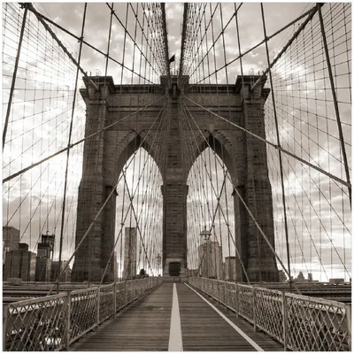 Produktbild von Wallario Premium Glasbild, freischwebende Optik, kräftige Farben, Größe 30 x 30 cm Motiv Brooklyn Bridge in New York
