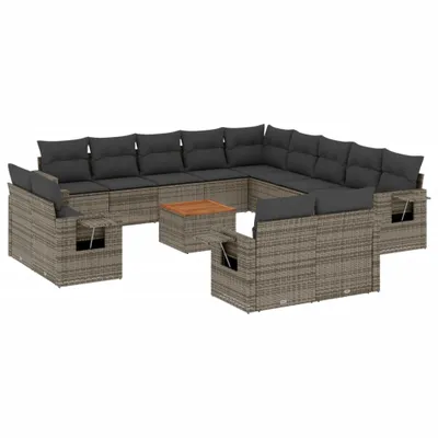 Produktbild von vidaXL 14-tlg. Garten-Sofagarnitur mit Kissen Grau Poly Rattan