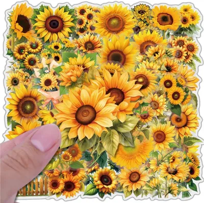 Produktbild von Transparente Sonnenblumenaufkleber, 60 Stück, DIY-Dekoration