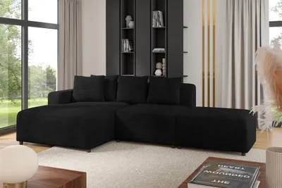 Produktbild von Ecksofa Designersofa MEGAN XS inkl. Hocker Stoff Poso Schwarz Ottomane Links