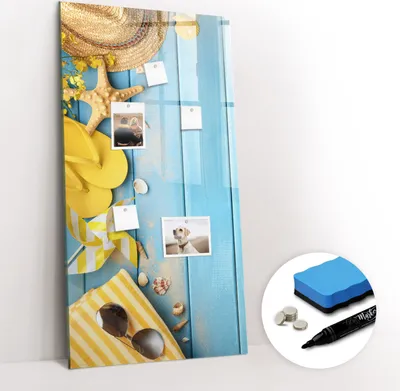 Produktbild von Magnetpinnwand Memoboard - Zubehörsatz - Schwarzer Marker + Schwamm + Magnete - 60 x 120 cm - Strandzubehör