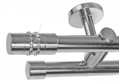 Produktbild von Edelstahl Look Gardinenstange Ø 20mm Wandträger 2-läufig zweiläufig Deckenbefestigung Kristall D41 E80E30 RR