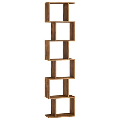 A tall, narrow, multi-tiered bookshelf with a zig-zag design.