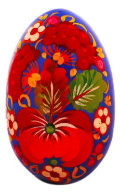 Produktbild von Dekoratives, handbemaltes Osterei (Pysanka) mit origineller Petrykiwka-Malerei, aus Holz, türkis