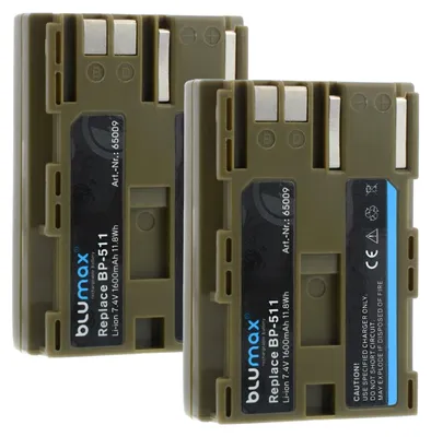 Produktbild von 2x Blumax Akku | für Canon BP-511 Digitalkamera | Kapazität 1600mAh  |Spannung 7,4Volt | Video- und  Kamerazubehör